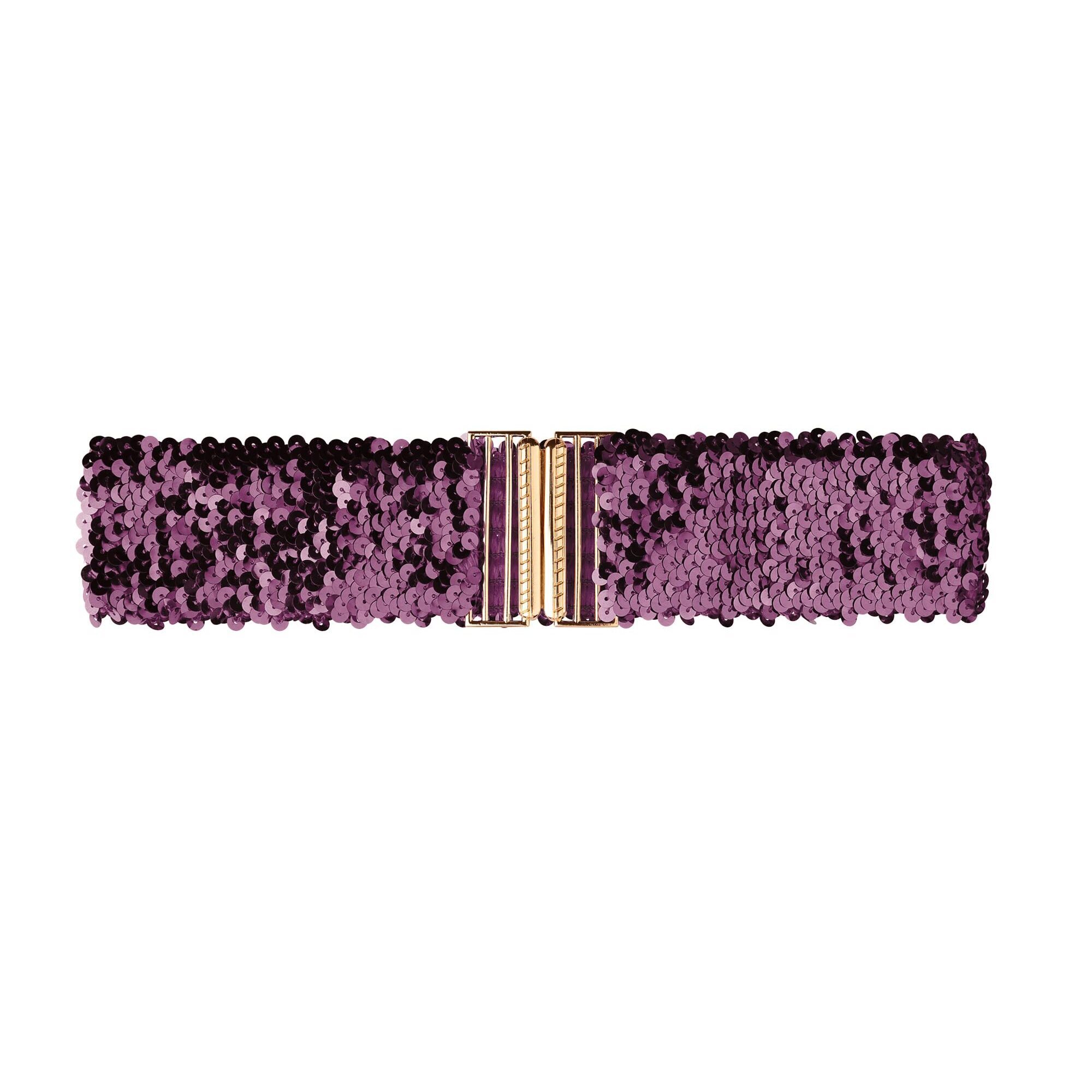 7179 Womens Elastic Waist Belt Sequins Decor Metal Interlock Buckles Belts
